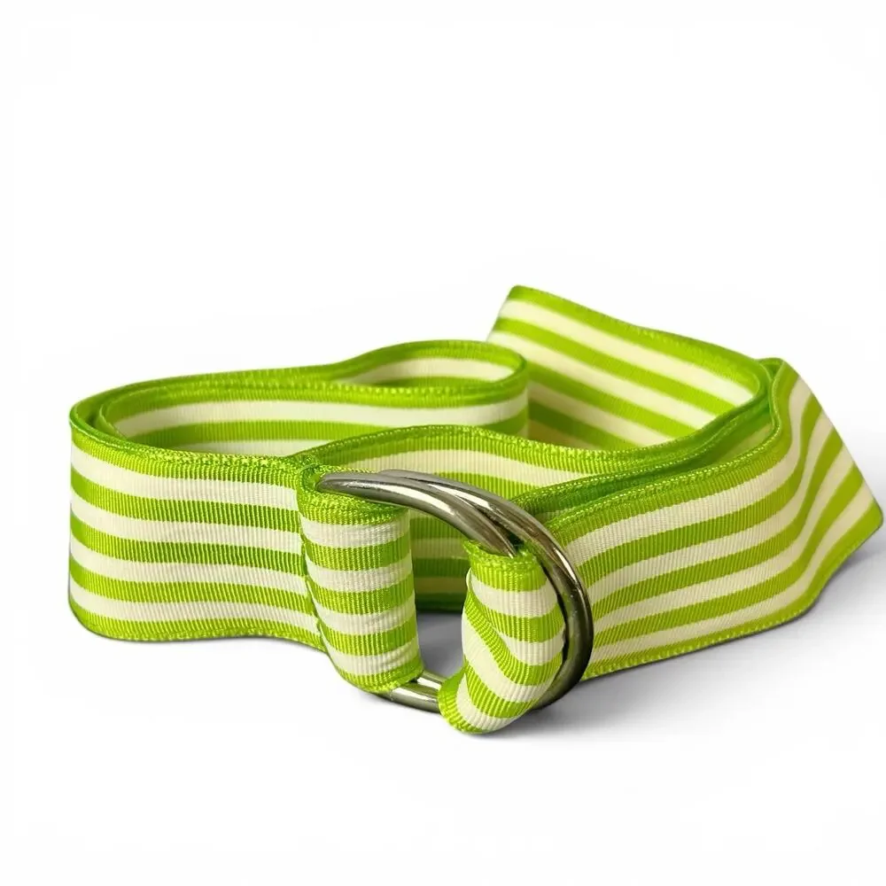 Vintage Lauren Ralph Lauren Ribbon D Ring Belt 38”Length USA Y2K Green Striped